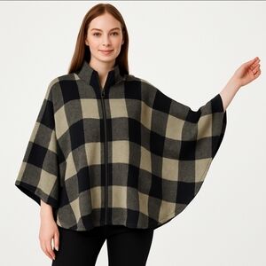 Jones New York Black Checkered Poncho Boho Plaid Sz Lg
